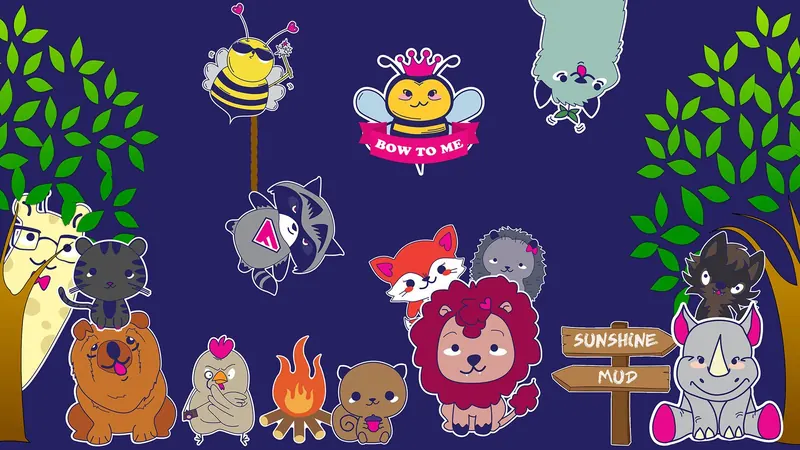 Illustrated Fluff Forest with its fluffy tenants